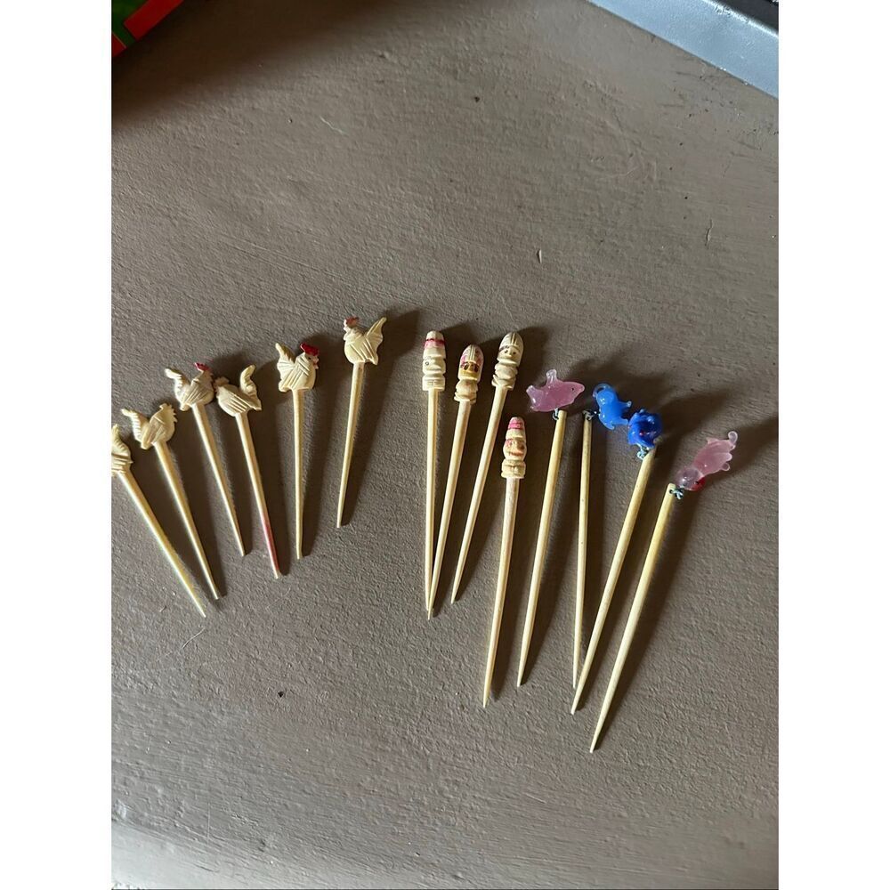 Vintage hand carved cocktail picks